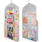 Hanging Gift Wrapping Paper Storage, 48X24 (Extra Large) Grey Double-Sided Christmas Wrapper Bag Container, Oxford Long Craft Roll Organizer, Present Wrap Holder For Closet, Door