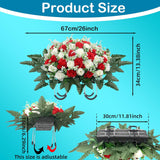Headstone Flower Saddle,Large Artificial Cemetery Flowers For Grave,Cemetery Memorial Flowers For Outdoor Tombstone Decorations (Red White)