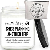 Travel Gifts For Women – 7Oz Scented Candle & Makeup Bag | Unique Gift For Women, Relaxing Aromatherapy, Stylish Cosmetic Bag For Travelers, Travel Christmas Gifts