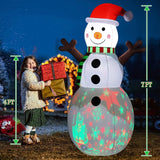 7Ft Christmas Inflatable Snowman Decoration With Built In Music, Christmas Inflatables Blowup With Projector Led Lights,