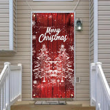 Merry Christmas Door Cover Banner 35X71 Inch Winter Holiday Red Wood Wall Backdrop Snowflake Tree Door Cover Seasonal Front Porch Hanging Welcome Sign For Xmas Decorations