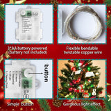 Battery Operated Christmas Lights - Indoor Red & Green Mini Fairy Lights, Timer, 2Pack Total 200Led, 65.6Ft Copper Wire,