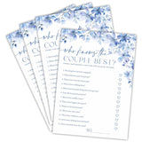 Who Knows The Couple Best Bridal Shower Game - Blue Floral - 30 Pcs Double-Sided Fill-In Wedding Game Cards For Newlyweds, Engagement Party Activities & Decorations -A05