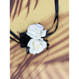 Wedding Flower Set With Rose Corsage And Boutonniere For Men (Black & White)