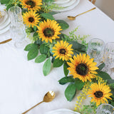 Artificial Sunflower Garland 6Ft Fake Silk Sunflowers Flower Garland Autumn Hanging Vines Decorations For Kitchen Table Centerpieces Room Wall Party Wedding Birthday Fall Decor (Yellow)