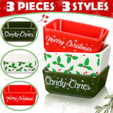 3 Pcs Christmas Sugar Candy Bowl Small Ceramic Bowl Merry Xmas Candy Cane Dish Snowflake Candy Snack Dish For Winter Holiday Party Farmhouse Home Table Tiered Tray Decoration Housewarming Gift