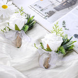 2 Pcs White Rose Boutonniere For Men Artificial Prom Boutonniere Groom Boutonnieres For Wedding Anniversary Ceremony Prom Flower