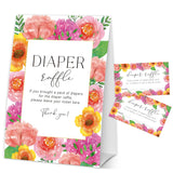 Baby In Bloom Diaper Raffle Tickets, Pink Floral Baby Shower Games For Gender Reveal Party Decor & Supplies, 1 Sign & 50 Cards-A10