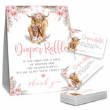 Boho Holy Cow Baby Shower Diaper Raffle Game Set, Watercolor Floral - 1 Standing Sign & 50 Raffle Tickets, Baby Shower Game Kit, Gender Reveal Party Supplies - A14