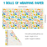 Happy Birthday Dinosaur Wrapping Paper Roll, 17 Inch X 32.8 Feet 1 Roll, Cute Wrapping Paper, Dinosaur Party Favor, Baby Showers, Happy Bday Wrap, Christmas Wrapping Paper Design , Wrapping Paper Rolls Gift Wrap Paper Parties