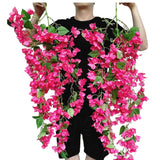 Pack Of 2Pcs - Artificial Bougainvillea Hanging Flowers Faux Silk Flower Full Blooms Floral Vines For Indoor Outdoor Home Garden Porch Eave Wedding Wall Décor (Pink)