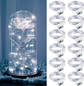 12 Pack Battery Operated Fairy Lights 7FT 20 LED Silver White Mini String Lights 3 Modes Silver Wire for Wedding Party Bedroom Christmas Halloween DIY Decor