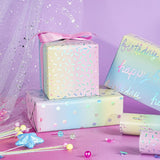 Holographic Birthday Wrapping Paper Roll Set, Iridescent Shiny Rainbow Foil Gift Wrap With Dots, Confetti And Happy Birthday Lettering For Kids, Girls, 3 Rolls, 17 Inches X 10 Feet Per Roll