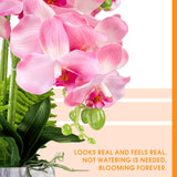 Artificial Orchid Plants And Flowers With Vase, Fake Faux Silk Orchid In Ceramic Pot, 24'', Pink