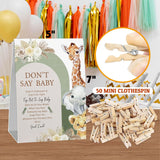 Boho Safari Baby Shower Games, Don'T Say Baby Game For Baby Shower (One Sign With 50 Mini Clothespins), Pampas Grass Wild Animals Theme Baby Shower Decorations, Gender Reveal Game-Dsbb20