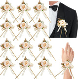 12 Pcs Champagne Corsage And Boutonniere Set Artificial Flower Wrist Corsage Bracelets Rose Pearl Wedding Boutonniere Prom Flower Wrist Corsage Prom Corsage Wristlet For Men Women Bride Groom