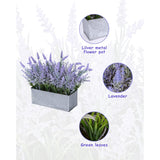 Artificial Lavender Decor, Fake Lavender Plant In Decorative Silver Metal Pots, Faux Lavender Plant Artificial Flowers For Farmhouse Home Decor Office Bathroom Desk Room Indoor Outdoor