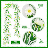 4 Pack Artificial Daisy Flowers Vine, 27.2 Ft Silky Artificial Garland With White Daisy And Vine Floral Garlands Decoration For Room Wall, Flower Themed Party, Wedding Supplies