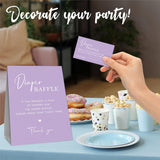 Baby Shower Diaper Raffle Game Set, Calligraphy Purple Theme, 1 Standing Sign & 50 Raffle Tickets, Baby Shower Game Kit, Gender Reveal Party Supplies - A18