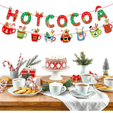 Pre-Assembled Christmas Hot Cocoa Banner,Hot Cocoa Cups Garland,Gingerbread Hot Chocolate Bar Supplies For Baby Shower Winter Holiday New Year Party Decor,Snowflake Holiday Party Winter Wedding Sign