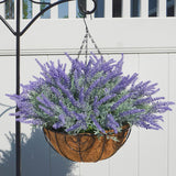 Artificial Faux Outdoor Hanging Flowers Plants Basket For Porch Spring Decoration, 12 Bundlies Fake Uv Resistant Lavender With Coconut Lining Baskets For Home Patio Balcony Yard