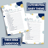 Navy And Gold Baby Shower Games For Boys - Word Scramble Activity - Fun Gender Reveal Game For Guests - Royal Prince & Twinkle Little Star Theme - 25 Pack