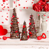 3 Pcs Valentine'S Day Table Rattan Trees-Valentine'S Table Rattan Trees With Berries, Red Pink White Heart Centerpieces Decorations For Wedding Anniversary Party, Romantic Home Decor