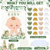 Pin The Pacifier Baby Shower Game Baby Shower Party Decorations Include Large Poster 24 Pacifier Stickers Blindfold Game Set For Birthday Party Decor Supplies(Green,Fair)