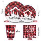 100Pcs Christmas Tableware Set Jesus Holy Night Disposable Paper Plates Napkins Cups Xmas Religious Red Black Buffalo Plaid Dinnerware Set Serves Guests For Christmas Baptism Party Supplies