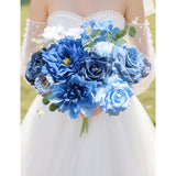 Artificial Flowers For Home Decorations: Blue Silk Fake Flowers Bulk Boxed Set, Peony Roses Bouquets With Stems For Table Centerpiece, Diy Wedding, Bridal Shower, Graduation Cap & Tea Party