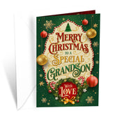Grandson Christmas Card, Made In America, Thick Card Stock With Premium Envelope Packaged In A Reusable Presentation Mailer, Eco-Friendly, 5In X 7.75In