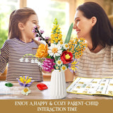 Flowers Bouquet Building Set, 1070Pcs Artificial Plant Flower Kit Toy For Adults Kids Women Her, Wildflower Botanical Collection, Home Decor Gift For Birthday, Christmas, Valentines (No Vase)