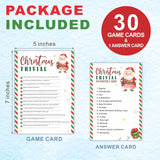 30 Pack Christmas Party Game Cards - Christmas Trivial - Cute Santa Design Fun Xmas Games Activity For Office Groups, Festive Events Xmas Party Decorations (5" X 7",With One Answer Cards) - A05
