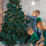 48 Pcs Christmas Tree Decoration Set 12 Glitter Poinsettia Magnolia Artificial Flower Picks 36 Velvet Christmas Ball Ornaments Hanging Decor Shatterproof For Xmas New Year Wedding Party Holiday(Green)