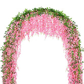 150 Branches Wisteria Hanging Flowers,10Pcs Total 60Ft Pink Wisteria Artificial Flowers Garland Vine Silk Hanging Flowers For Wedding Party Arch Ceremony Garden Home Backdrop Decor