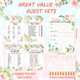 220 Pcs Floral Bridal Shower Game Set For 40 Guests Wedding Games Cards And Pencils Floral Bridal Supplies 5 Activity Accessories Gifts For Bride Groom Bachelorette Wedding Party Favors