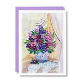 Garden Lilacs In Blue Vase Card, Quilling Cards For All Occasions, Birthday, Mothers Day, Anniversary, Watercolor Classy Card For Women, Mom