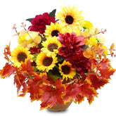 12 Bundles Artificial Flowers, Artificial Sunflower Bouquets Artificial Chrysanthemum Eucalyptus Stems Maple Leaves Fake Wildflowers For Home Diy Garden Craft Art Decor (Mixed)
