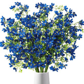 10Pcs Artificial Silk Flowers With Long Stems Faux Bulk Babys Breath Flowers Fake Silk Flowers Bouquet For Floral Arrangement Tall Vase Home Wedding Table Centerpieces Decor (Blue)