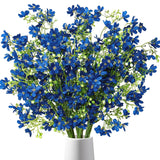 10Pcs Artificial Silk Flowers With Long Stems Faux Bulk Babys Breath Flowers Fake Silk Flowers Bouquet For Floral Arrangement Tall Vase Home Wedding Table Centerpieces Decor (Blue)