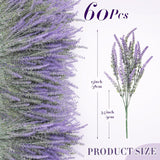 60 Bundles Artificial Lavender Flowers Uv Resistant Faux Plastic Flowers Faux Lavender Plants For Outdoor Garden Patio Window Box Office Table Centerpiece Indoor Decoration (Purple)
