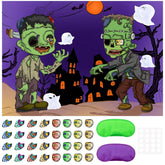 Pin The Tail Game Pin The Eyeball On The Zombies , Two Blindfold Zombies On The Game Poster Halloween Classroom Stickers Games ,Halloween Zombie Party Games
