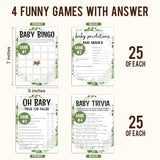Baby Shower Games Set, Baby Predictions, Oh Baby, Baby Trivia Game, 4 Baby Games For 25 Guests, Girl Boy Eucalyptus Baby Shower Decorations, 001