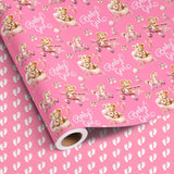 Baby Girl Reversible Wrapping Paper Roll For Kids Girls Women - Pink Bear Airplane And Baby Feet Design For Birthday Present New Baby Shower Decoration Total 28.5Sq.Ft