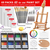 Acrylic Paint Set For Adults & Kids, 69 Pcs Canvas Painting Kits, 32 Colors Acrylic Paint (22Ml),Table Easel,Brushes,Canvas, Art Painting Supplies Kit For Students,Artists,Beginners