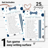 Blue Baby Shower Games For Boys - 25 Guess Who Mommy Or Daddy Game Cards - Fun Prize Guessing Activities For Guests - Navy And Grey Little Man Bowtie Theme