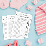 Baby Shower Games, Who Said It Mommy Or Daddy, Double-Sided Filling White Minimalism Game Cards, Baby Shower Activity, Party Supplies & Decorations, Set Of 30 -A03