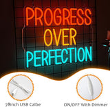 Progress Over Perfection Neon Sign USB Dimmable LED Wall Light for Office Gym Classroom Bedroom Decor