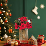 Poinsettias Artificial Christmas Flowers: 2 Pcs Red Fake Floral Ball Centerpieces For Tables Decorations Silk Faux Poinsettia Winter Holiday Flower Arrangement Xmas Plant Ornaments Decor