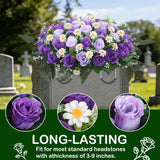 Headstone Flower Saddle,Large Artificial Cemetery Flowers For Grave Artificial Roses Daisy Saddle For Cemetery Headstone (Purple)